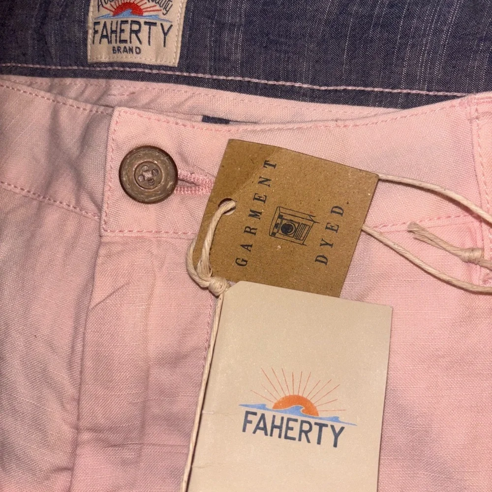NWT Faherty Men’s Malibu Chino Summer Pink Linen 9” Inseam Shorts Size: 36